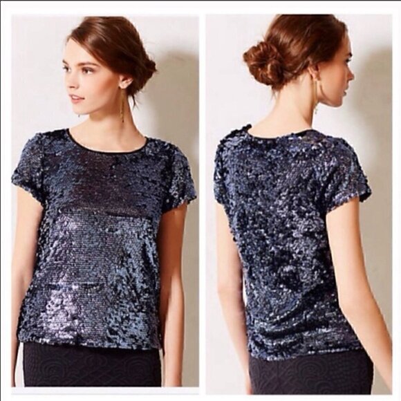 Leifsdottir Anthropologie blue sequin top - Size S - Picture 1 of 7